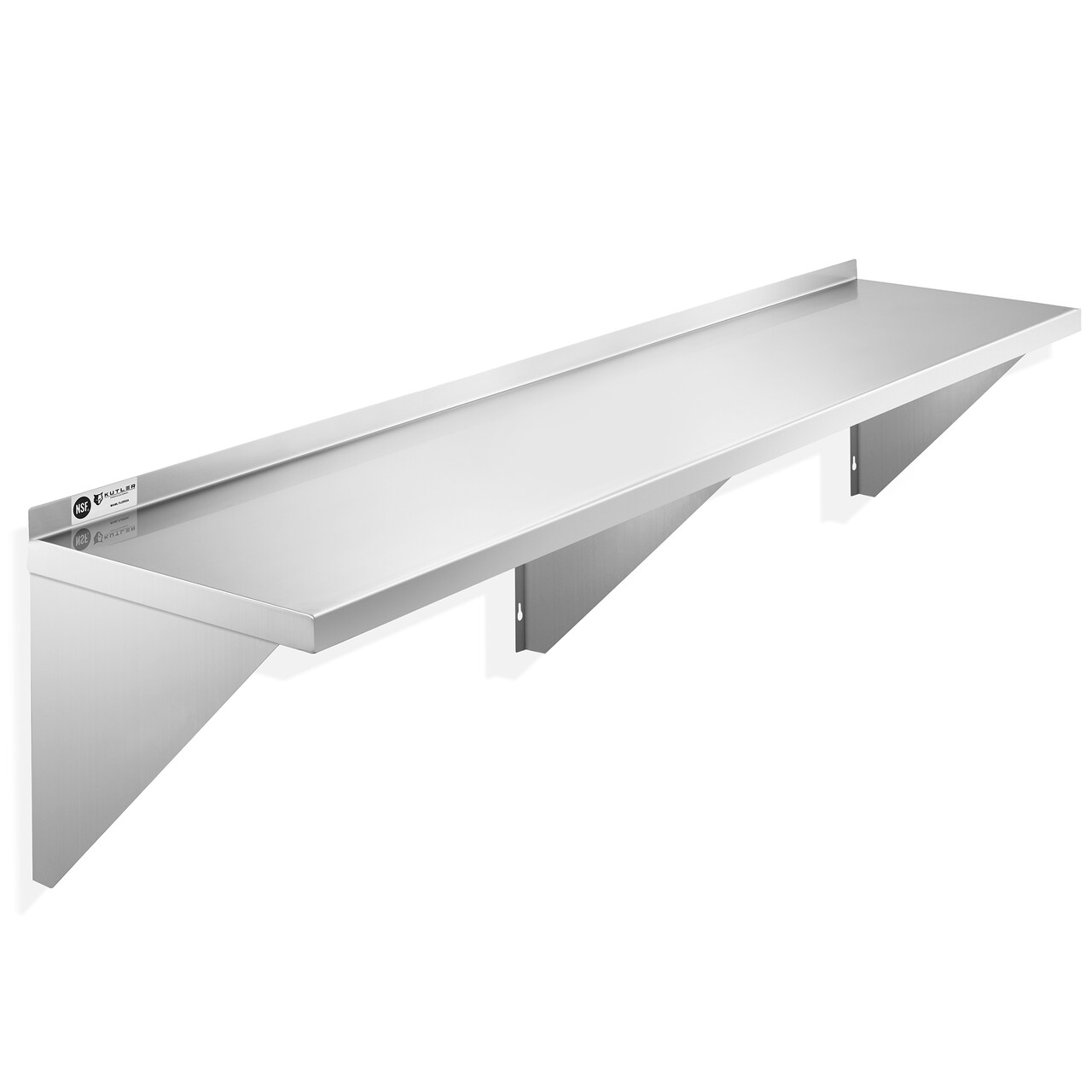 KUTLER Stainless Steel Shelf, NSF Commercial Wall Mount Shelves with Backsplash, Floating Metal Shelving for Restaurant, Kitchen, Home, Garage